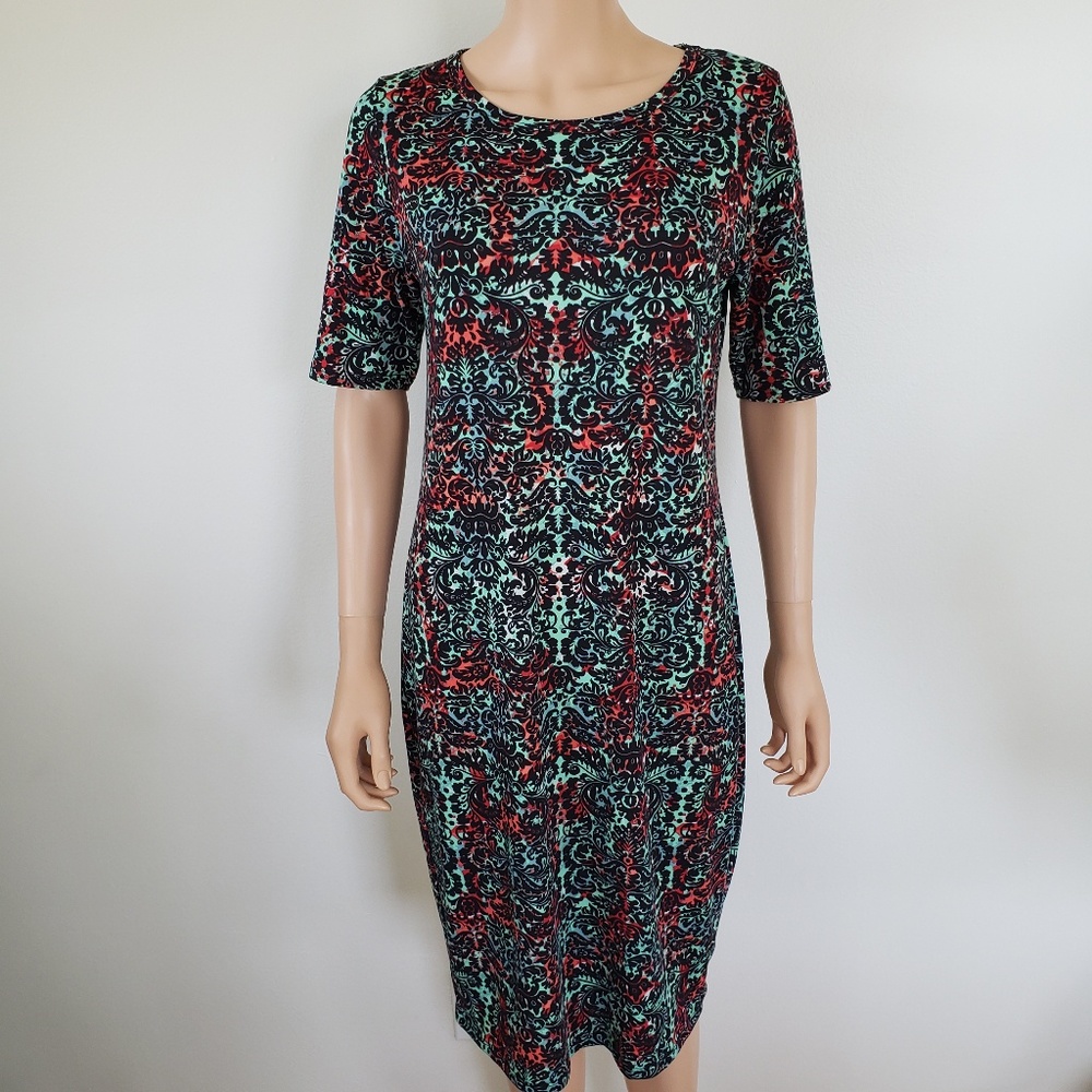 LuLaRoe Floral Dress Green Red Black Size M
